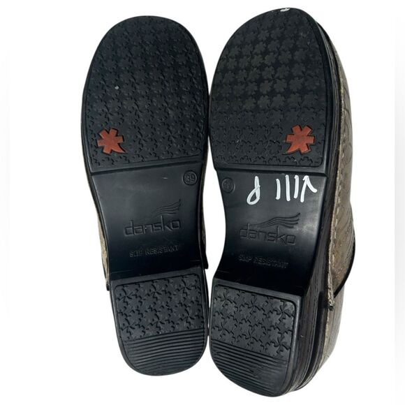 Dansko XP Floral Leather Clogs Slip Resistant Slip On Nurse Shoes Metallic - Picture 9 of 10